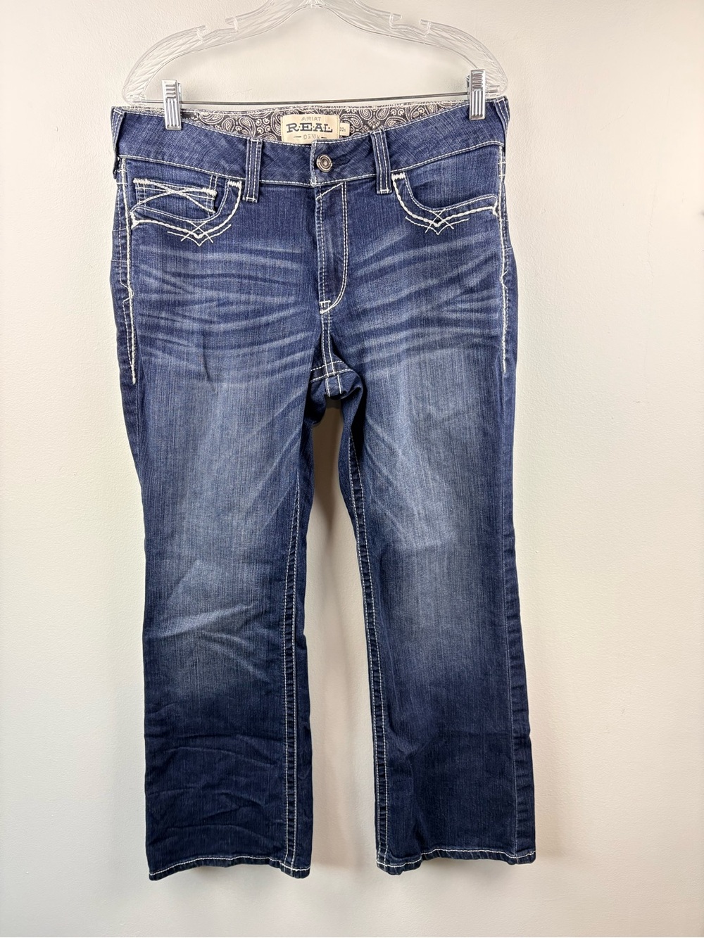 Ariat R.E.A.L. Mid Rise Stretch Entwined Boot Cut Jean 10017510 Sz 32S Petite
